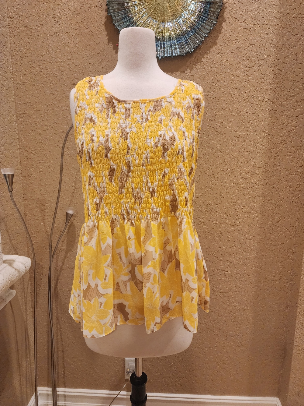 Rose & Olive Yellow Floral Smocked Peplum Tank